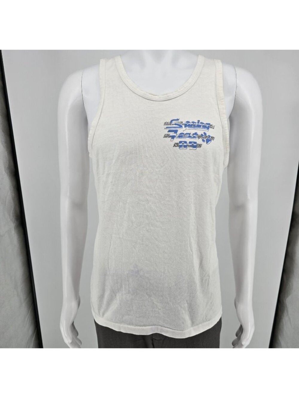 Vintage 1989 Anvil "Spring Break 89" White Sunset Graphic Tank Top (Medium)